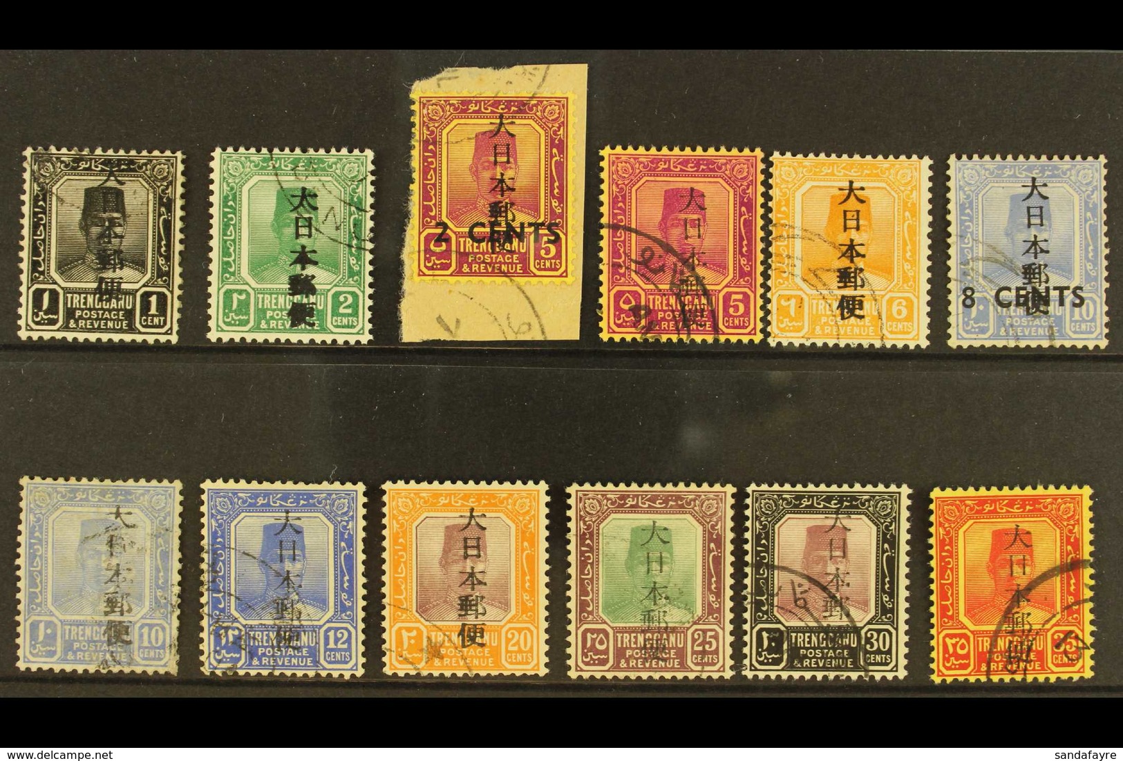 TRENGGANU 1943 Stamps Of Trengganu With "Kanji" Overprint Complete Set Less 8c Grey, SG J133 - J145 (less J138) Used. 10 - Sonstige & Ohne Zuordnung