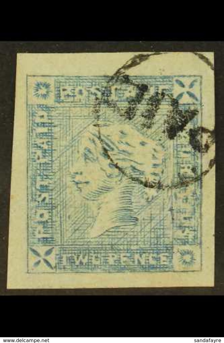 1859 2d Blue Lapriot Worn Impression, SG 39, Used With Superb "PAID" In Circle & 4 Large Margins. Expertly Repaired / Fi - Mauritius (...-1967)