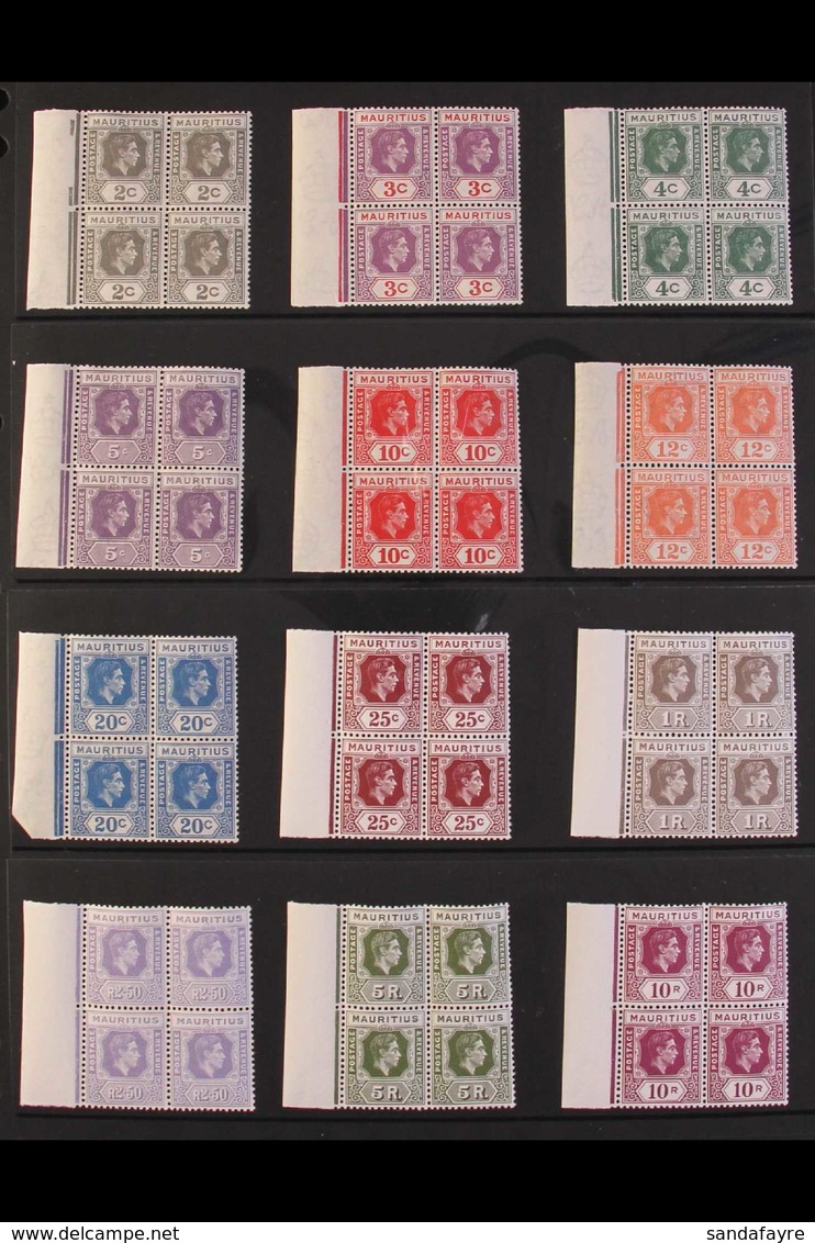 1938-49 Definitives Set Complete In BLOCKS OF FOUR Each From A Matching Left- Side Sheet Position, The 10c Block Shows S - Mauritius (...-1967)