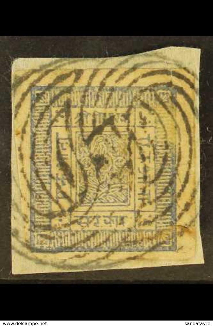 1881-85 1a Dull Deep Blue, Imperf On White Wove Paper (SG 4, Scott 4, Hellrigl 4a), Very Fine Used On Small Piece, Tied  - Nepal