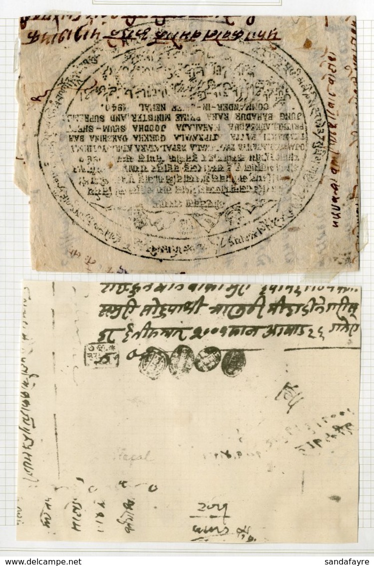 WWII PERIOD ENTIRES (1940 - 45) Two Fabulous Stampless Entires With Big Oval Cachets Of The Prime Minister & Supreme Com - Nepal