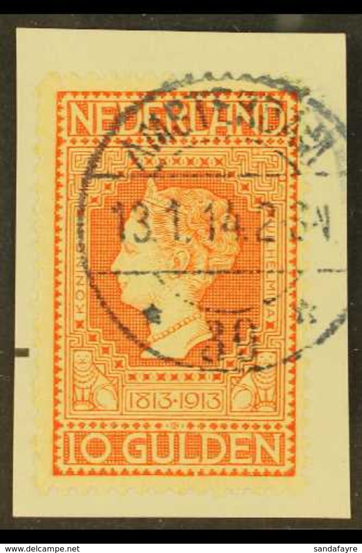 1913 10g Red-orange On Yellow, Mi 92B, Very Fine Used On Small Piece. For More Images, Please Visit Http://www.sandafayr - Sonstige & Ohne Zuordnung