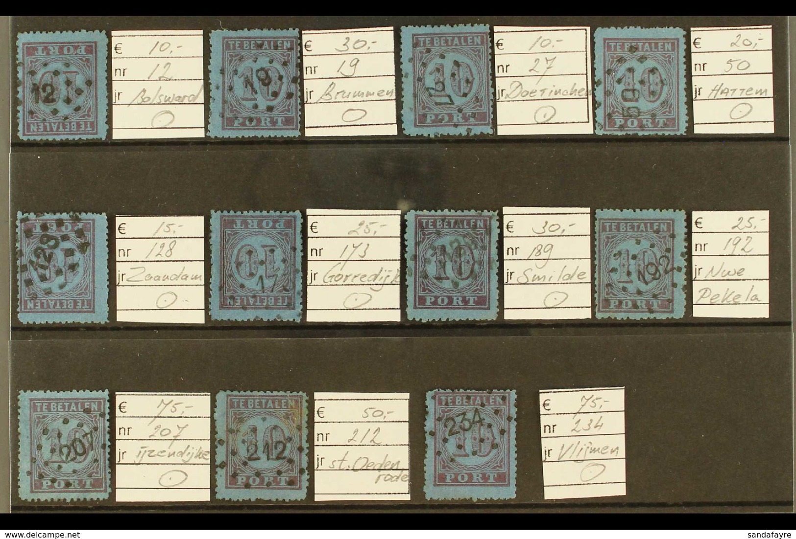 NUMERAL POSTMARKS 1870 Selection Of Fine Used 10c Purple On Blue Postage Due Stamps (NVPH P2, SG D77), All Selected For  - Sonstige & Ohne Zuordnung