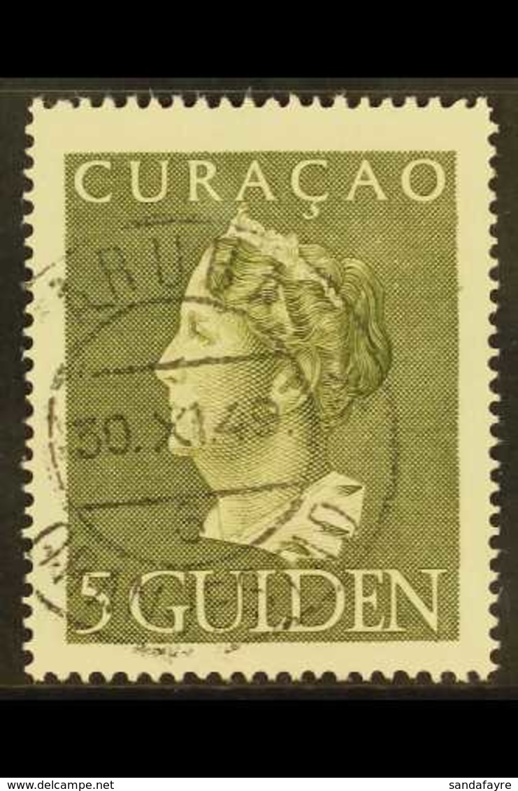 CURACAO 1947 5g Olive Queen (SG 260, NVPH 180), Superb Cds Used, Very Fresh. For More Images, Please Visit Http://www.sa - Sonstige & Ohne Zuordnung