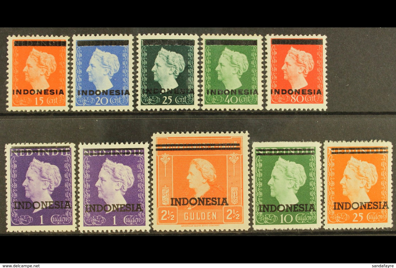 NETHERLANDS INDIES 1948-49 "INDONESIA" Typo Overprints By Van Dorp & Co Complete Set Inc Both 1g (SG 532/40 & 537a, NVPH - Sonstige & Ohne Zuordnung