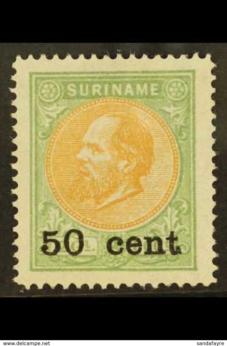 SURINAME 1900 50c On 2½g Brown & Green Surcharge (SG 82, NVPH 40), Superb Unused No Gum As Issued, Very Nice Centering,  - Sonstige & Ohne Zuordnung