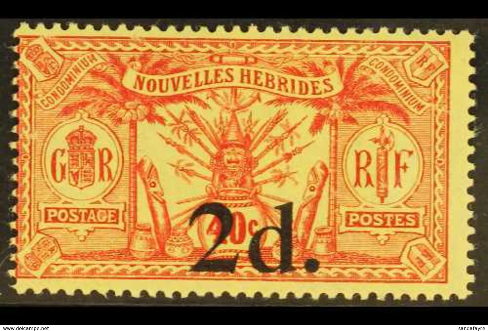 1920 2d On 40c Red On Yellow, No Wmk, SG 35, Very Fine Mint. For More Images, Please Visit Http://www.sandafayre.com/ite - Sonstige & Ohne Zuordnung