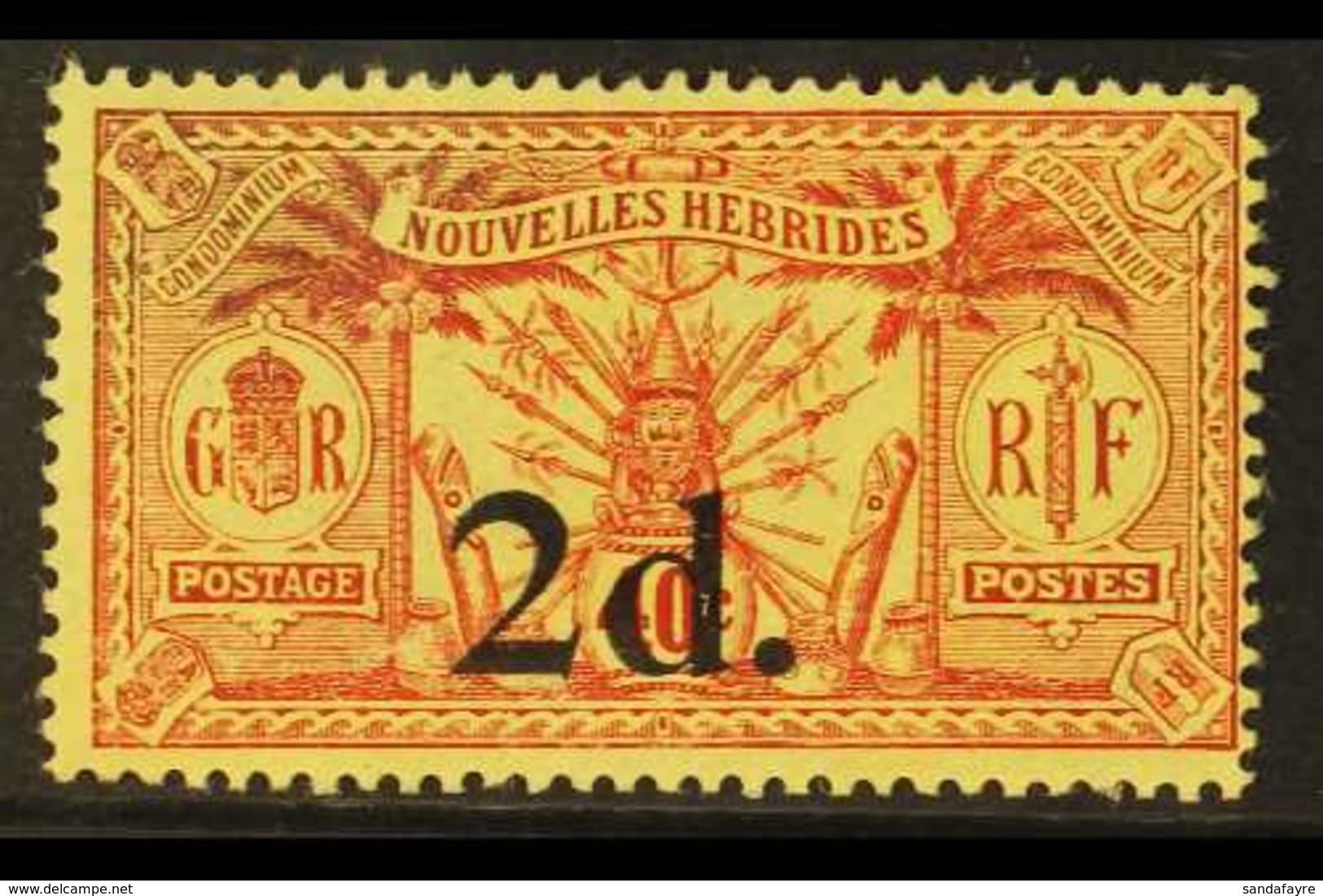 ENGLISH INSCRIPTIONS 1920 2d On 40c Red On Yellow (wmk RF), SG 35, Very Fine Mint. For More Images, Please Visit Http:// - Sonstige & Ohne Zuordnung