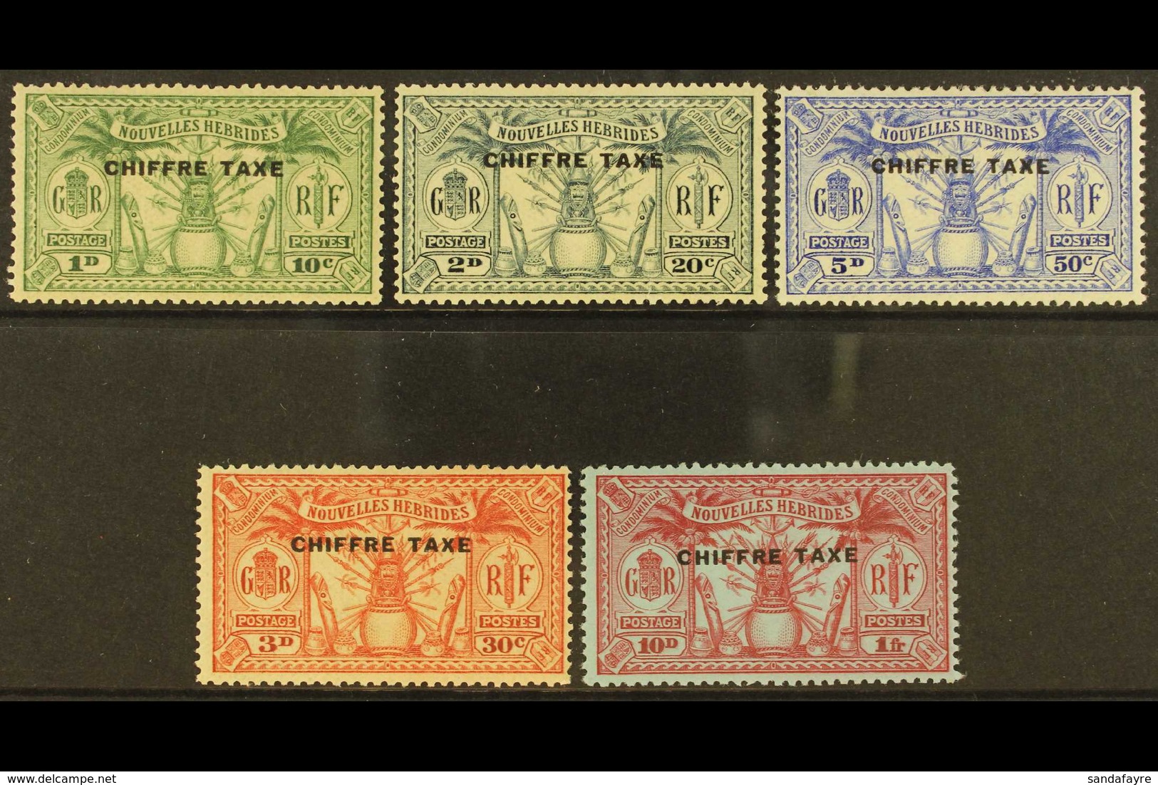 FRENCH INSCRIPTIONS POSTAGE DUES 1925 Overprint Set Complete, SG FD 53/7, Very Fine Mint. (5 Stamps) For More Images, Pl - Sonstige & Ohne Zuordnung