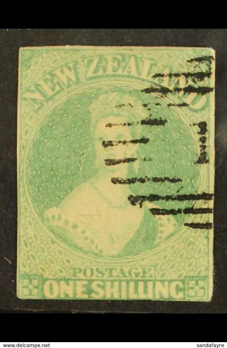 1857-63 1s Dull Emerald-green Imperf, No Watermark, SG 16, Used With Three Small Margins Just Touching At Foot, A Pretty - Sonstige & Ohne Zuordnung