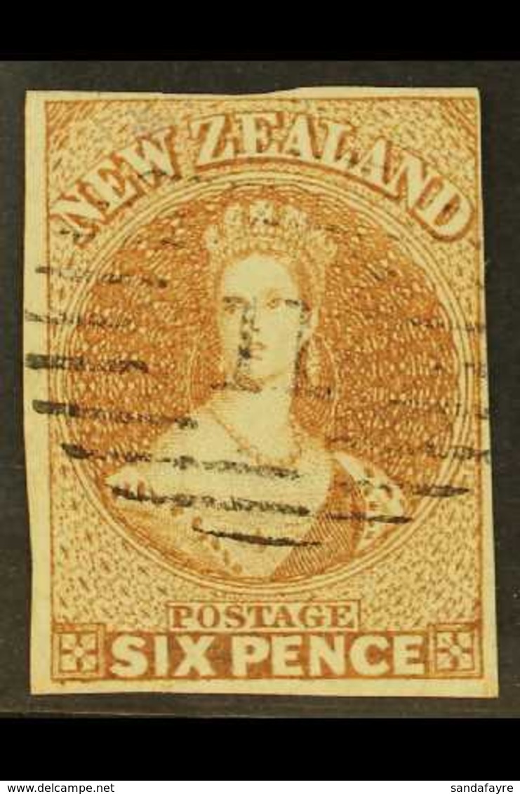 1857-63 6d Pale Brown Imperf, No Wmk, SG 14, Used Lightly Cancelled With 4 Close To Large Margins & Lovely Fresh Colour. - Sonstige & Ohne Zuordnung