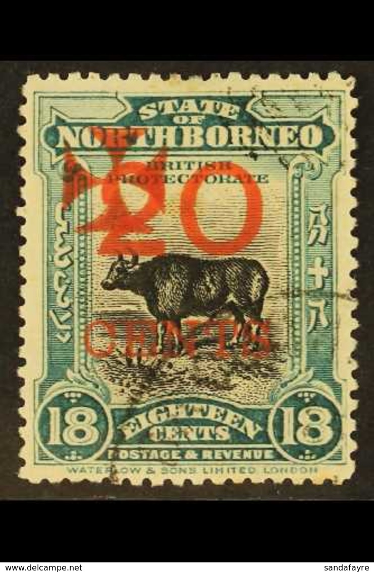 1916 20c On 18c Blue-green Red Cross Overprint In Carmine, SG 211, Fine Cds Used, Fresh. For More Images, Please Visit H - Nordborneo (...-1963)