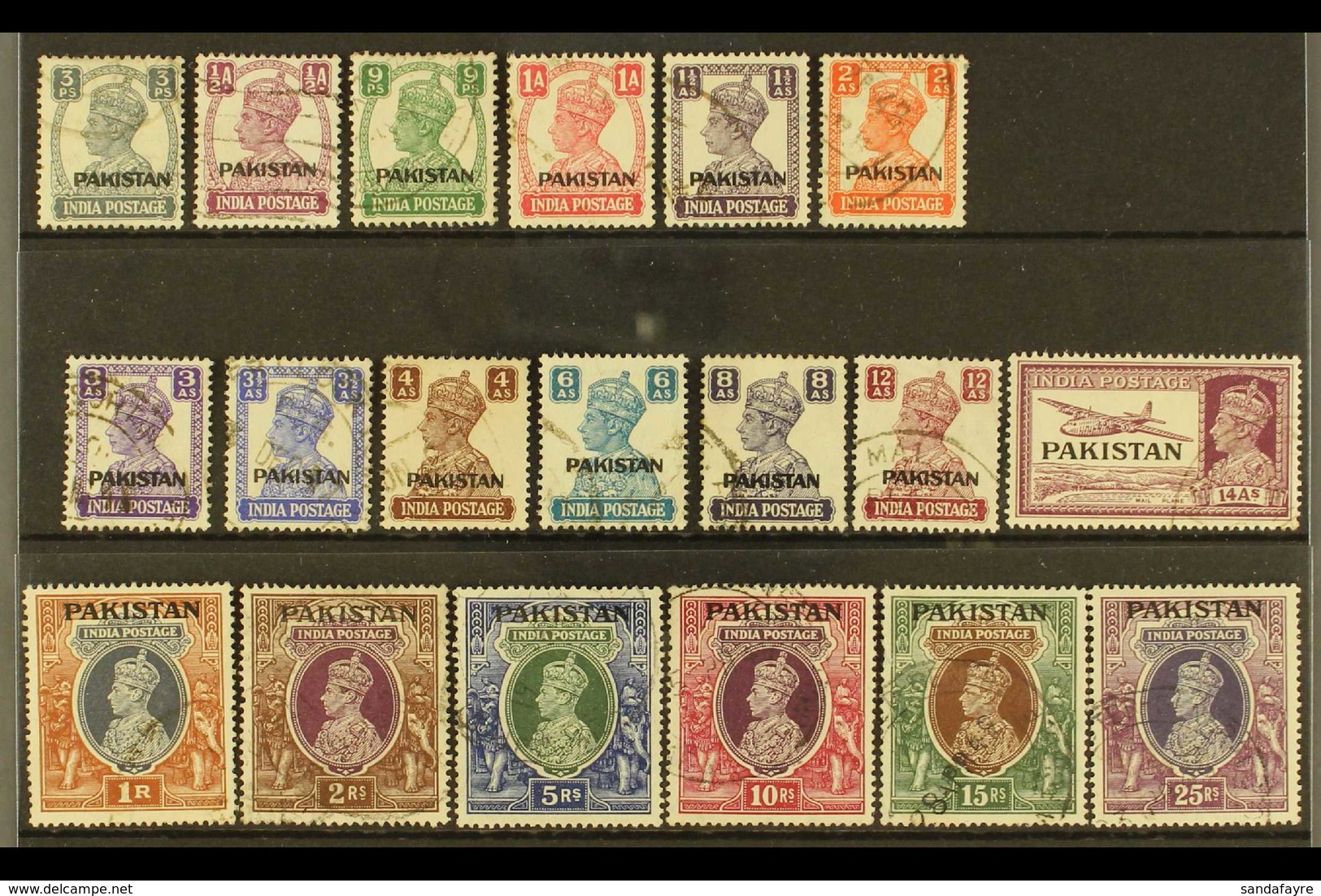 1948 KGV Of India Opt'd Complete Set, SG 1/19, 15r With A Short Perf, The Rest Are Fine Used (19 Stamps) For More Images - Pakistan