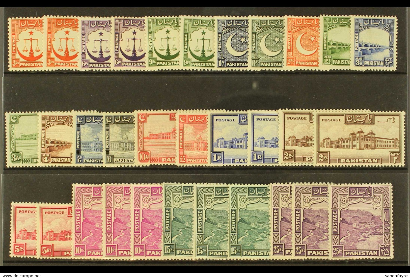 1948-57 DEFINITIVE SET WITH ALL PERFORATION VARIANTS. A Complete, Very Fine Mint Set Presented On A Stock Card With All  - Pakistan