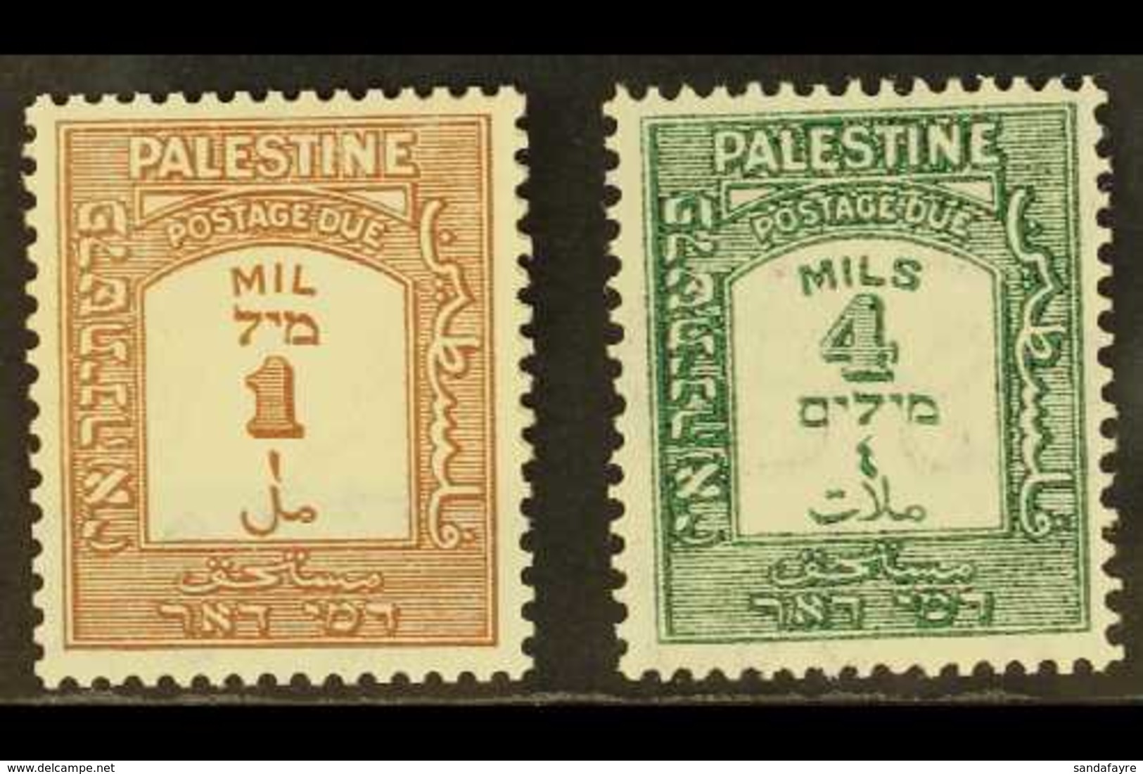 POSTAGE DUES 1928-44  1m And 4m Perf 15 X14, SG D12a And D14a, Never Hinged Mint. (2 Stamps) For More Images, Please Vis - Palästina