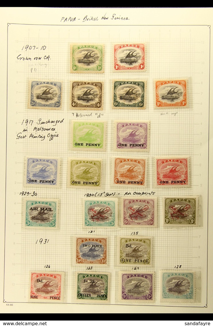 1907-1941 MINT COLLECTION In Hingeless Mounts On A Two-sided Page, ALL DIFFERENT, Inc 1907-10 Vals To 1s Wmk Upright Per - Papua-Neuguinea