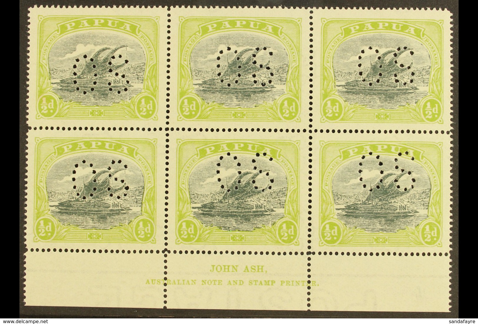 OFFICIAL 1930 ½d Myrtle And Apple Green, SG O46,  ASH IMPRINT BLOCK OF SIX, Never Hinged Mint. For More Images, Please V - Papua-Neuguinea