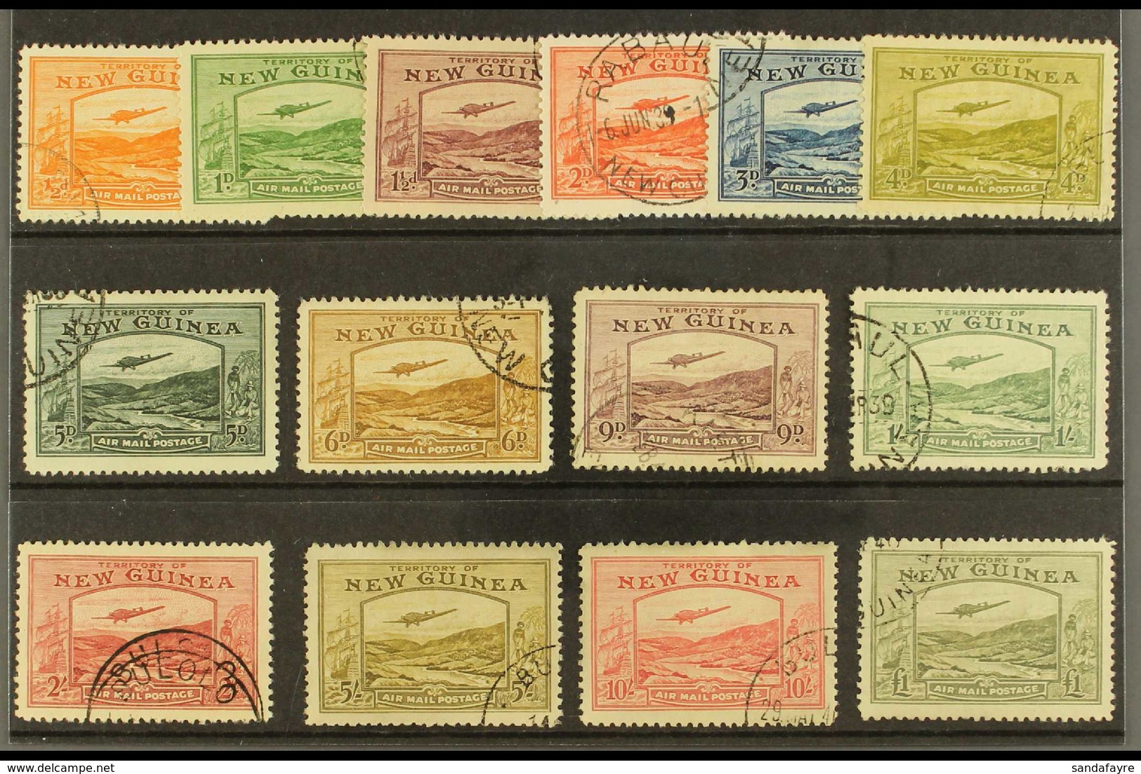 1939 Plane Over Goldfields Airmail Set Complete, SG 212/25, Good To Fine Used. 5s And 10s With Some Marginal Staining Ot - Papua-Neuguinea