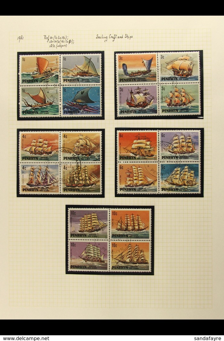 1981 & 1984 Sailing Craft & Ships Both Complete Sets, SG 166/208 & 337/55, Very Fine Cds Used, As Se-tenant Block Of 4 W - Penrhyn