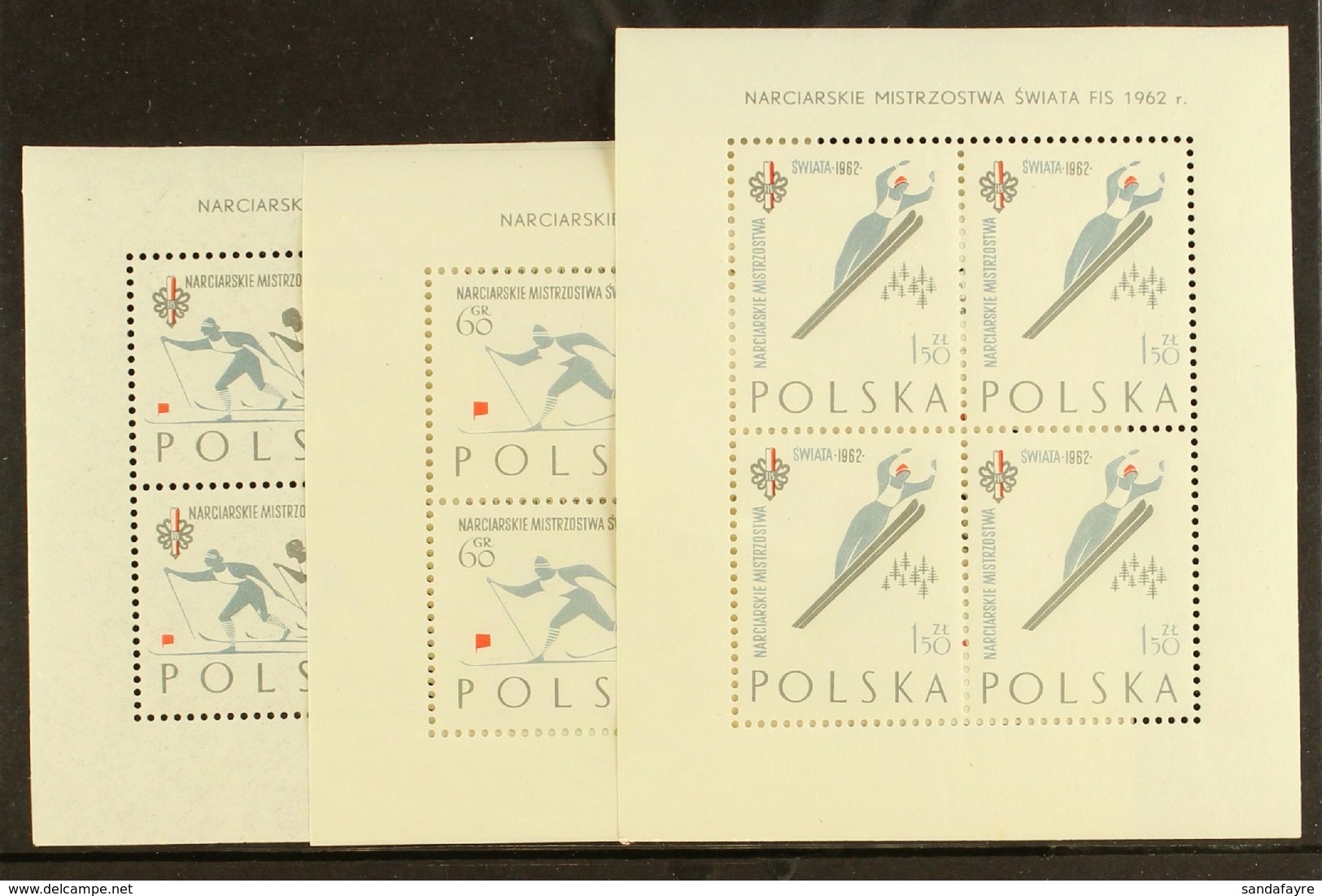 1962 International Ski Championships, Zakopane, Complete Set Of Three Sheetlets, Perf 11 X 11½, Michel 1294C/1296C Klein - Sonstige & Ohne Zuordnung