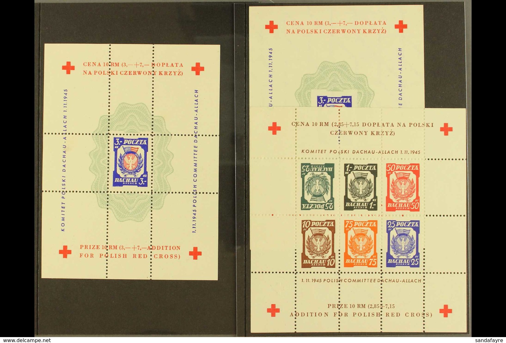 DACHAU - ALLACH 1945 Red Cross Three Different Mini-sheets Local Issue, Never Hinged Mint No Gum As Issued, Fresh. (3 M/ - Other & Unclassified