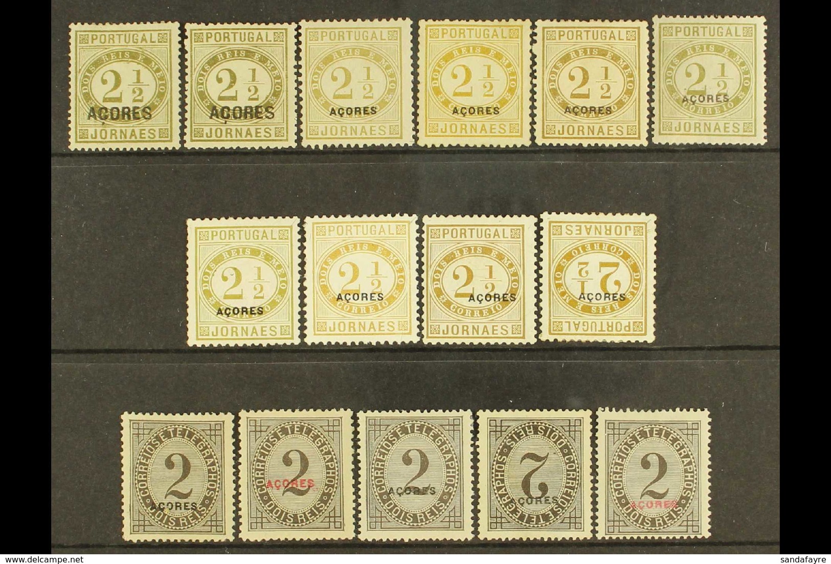 AZORES NEWSPAPER STAMPS 1876-1885 Mint Collection (2 Without Gum) With Almost All Perf & Shade Varieties Plus 2 Inverted - Sonstige & Ohne Zuordnung