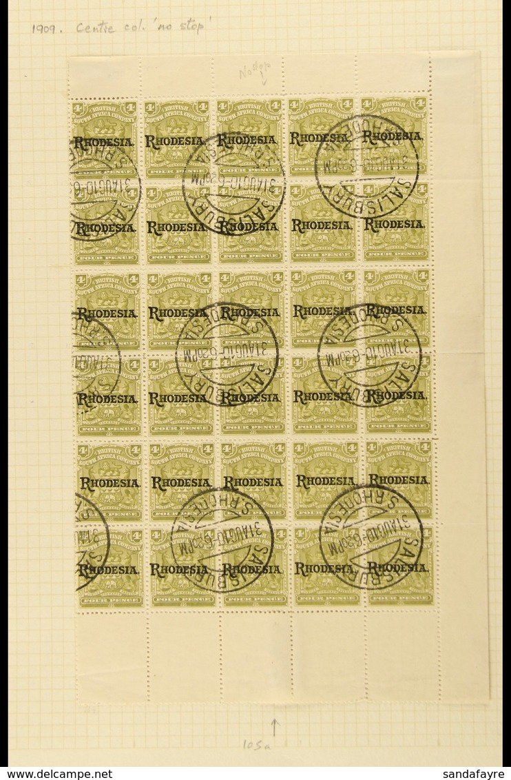 1909 4d Olive Overprinted "RHODESIA.", SG 105, Right Hand PART SHEET OF THIRTY (5 X 6), With Full Margins To Three Sides - Sonstige & Ohne Zuordnung