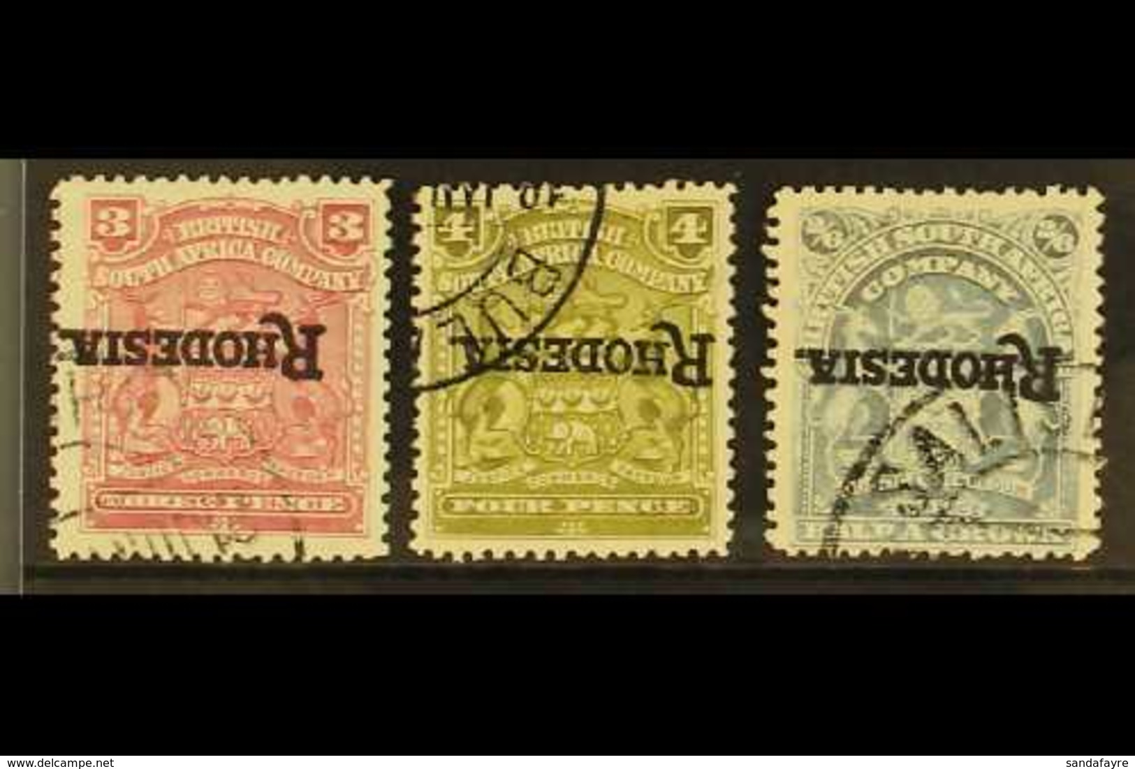1909-12 3d Claret, 4d Olive & 2s6d Bluish Grey OVERPRINTS INVERTED Varieties, SG 104b, 105b & 108b, Very Fine Used, Fres - Sonstige & Ohne Zuordnung