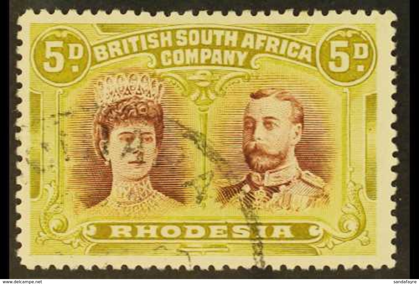 1910-13 5d Purple-brown & Olive-green Double Heads Perf 14, SG 141, Fine Used, Very Fresh. For More Images, Please Visit - Altri & Non Classificati