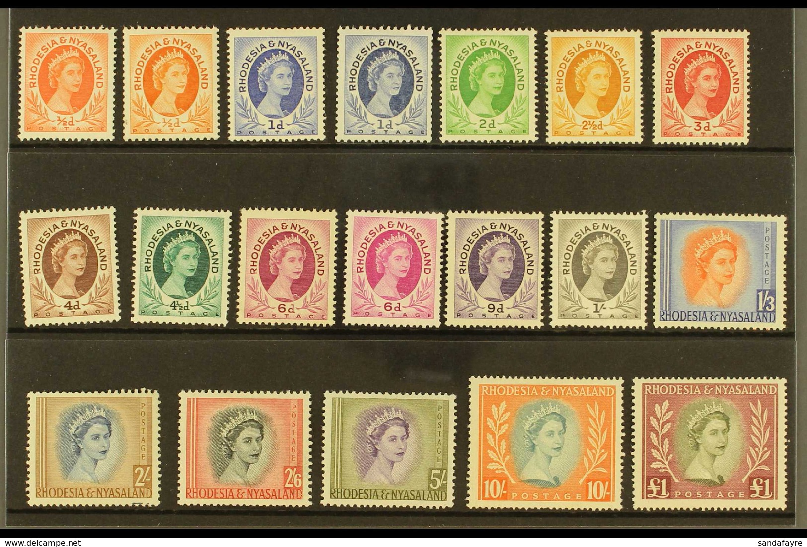 1954-56 Complete Definitive Set With Coil Perfs & Shade Variant, SG 1/15, Fine Mint With A Couple Of Shortish Perfs (19  - Rhodesia & Nyasaland (1954-1963)