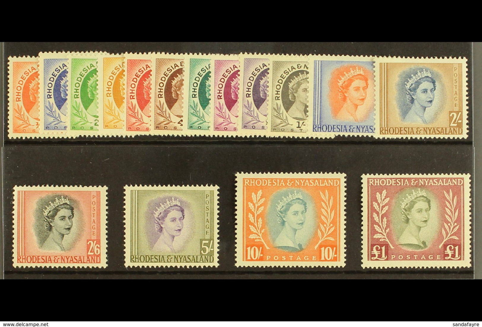 1954-56 Definitives Complete Set, SG 1/15, Never Hinged Mint. (16 Stamps) For More Images, Please Visit Http://www.sanda - Rhodesia & Nyasaland (1954-1963)