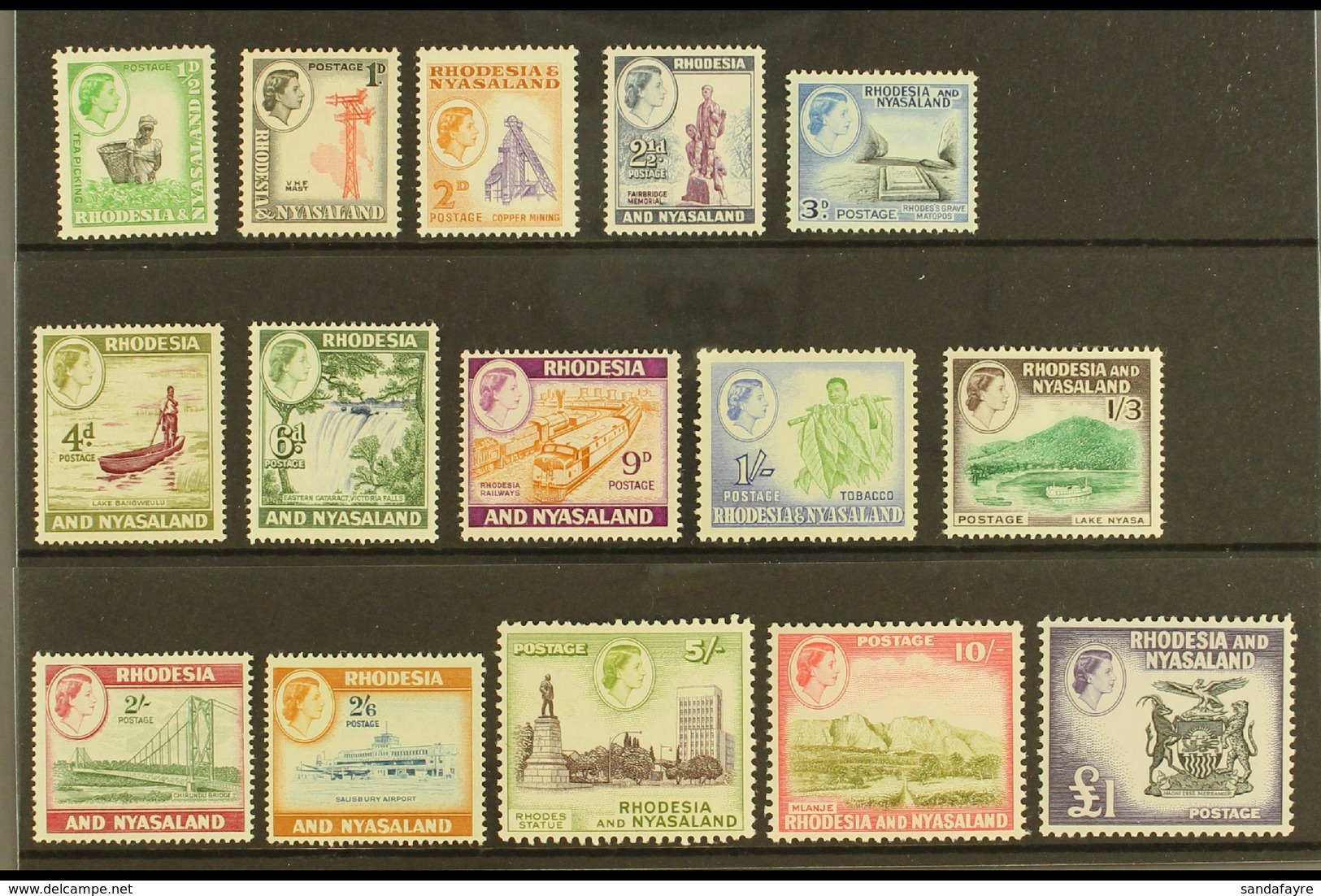 1959-62 Definitive Complete Set, SG 18/31, Never Hinged Mint (15 Stamps) For More Images, Please Visit Http://www.sandaf - Rhodesia & Nyasaland (1954-1963)