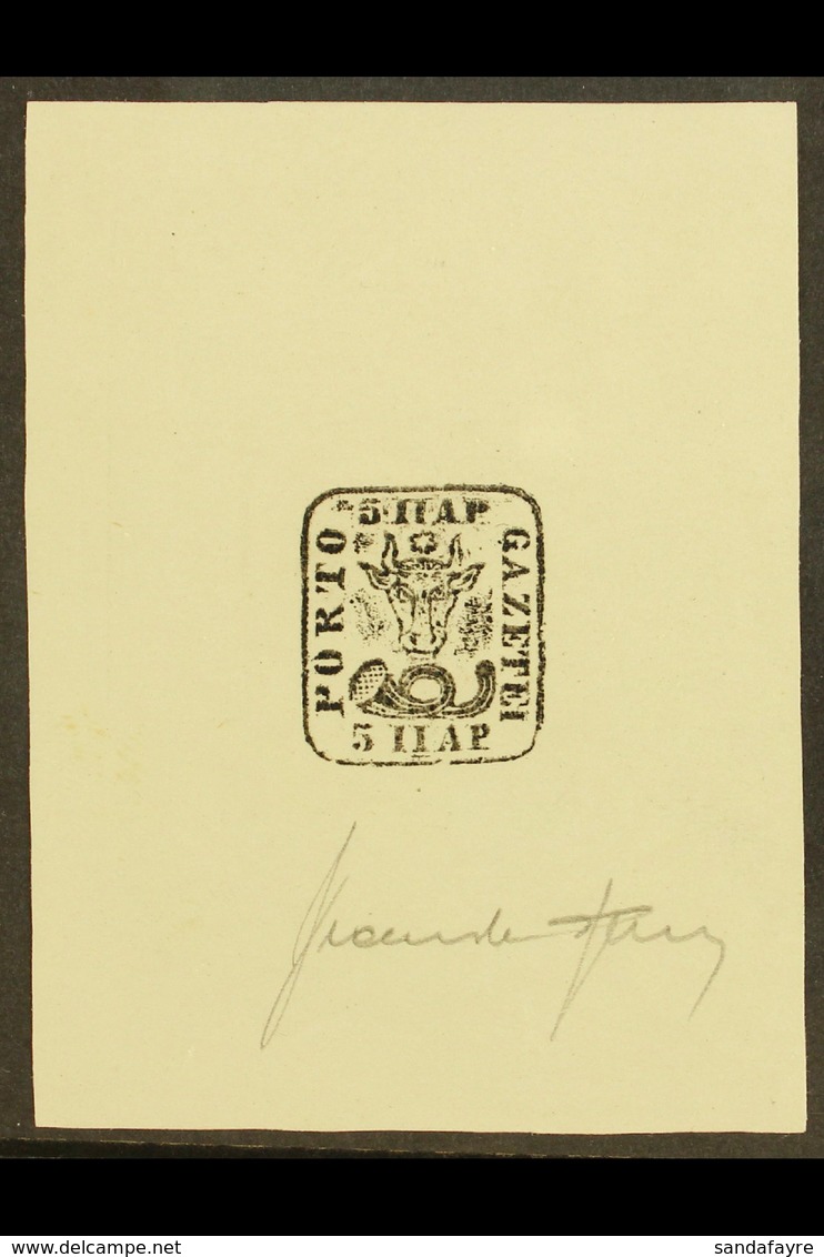 SPERATI REPRODUCTION 1858-61 5p Moldavian Bull, Proof In Black On Paper, Signed Beneath By Jean De Sperati; On Reverse H - Sonstige & Ohne Zuordnung