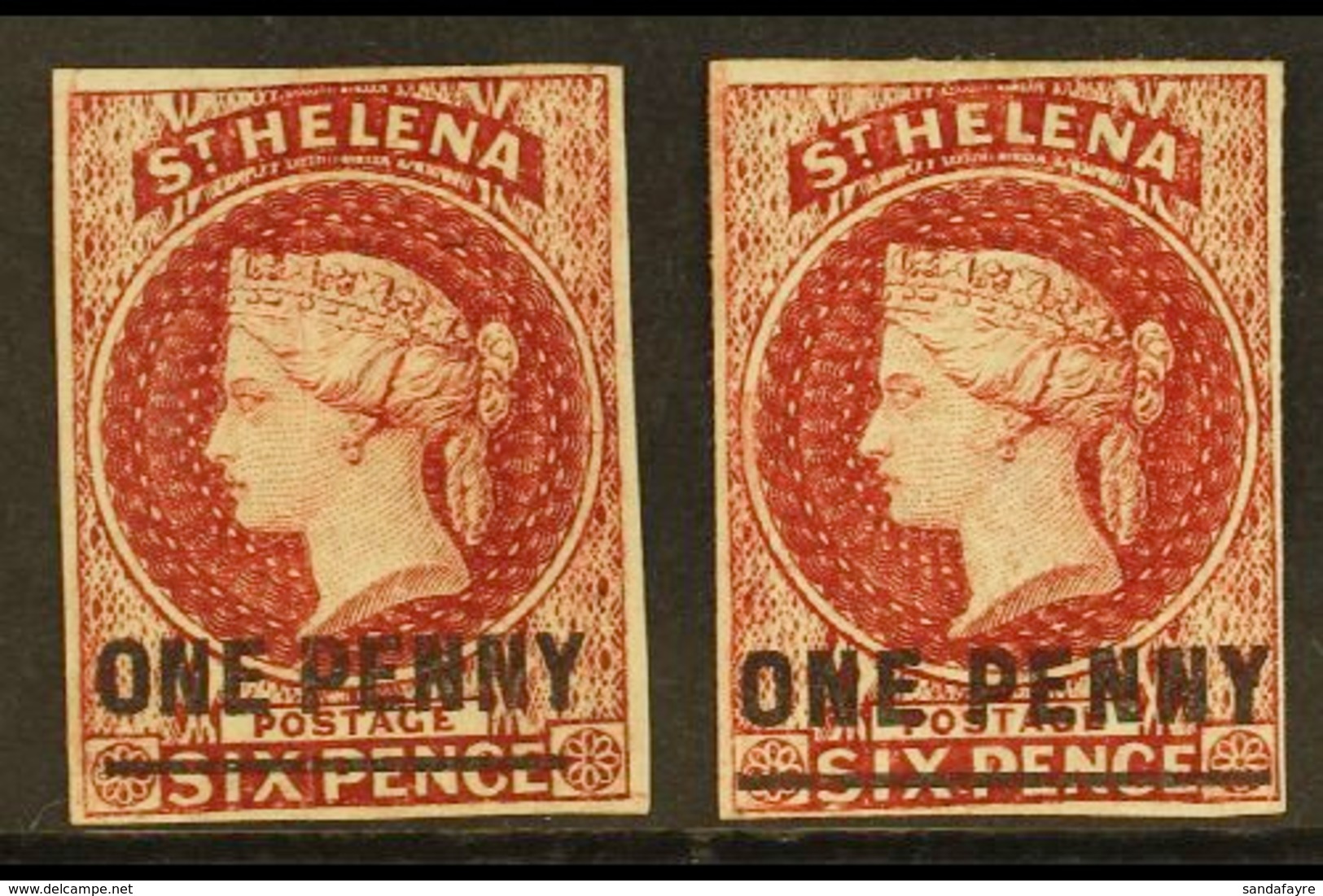 1863 1d Lake  Type A  And B, Attractive Mint Examples With Four Margins, With A Crease Or Tiny Thin. (2) For More Images - St. Helena