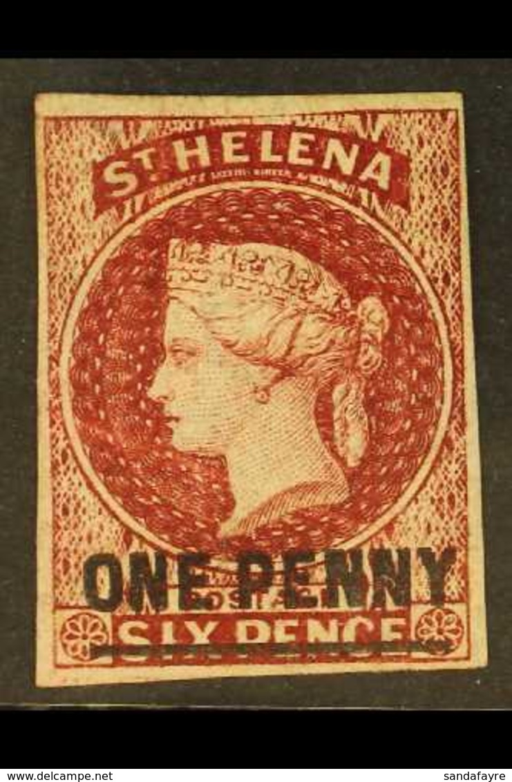 1863 1d Lake Surcharge On 6d (Type A), Watermark Crown CC, Imperf, SG 3, Fine Mint With Four To Large Margins. For More  - Saint Helena Island