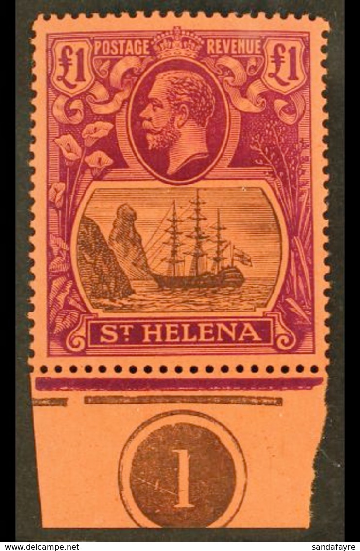 1922 £1 Grey And Purple/red, SG 396, Superb Never Hinged Mint Marginal Plate Number Example. A Gem! For More Images, Ple - Sint-Helena