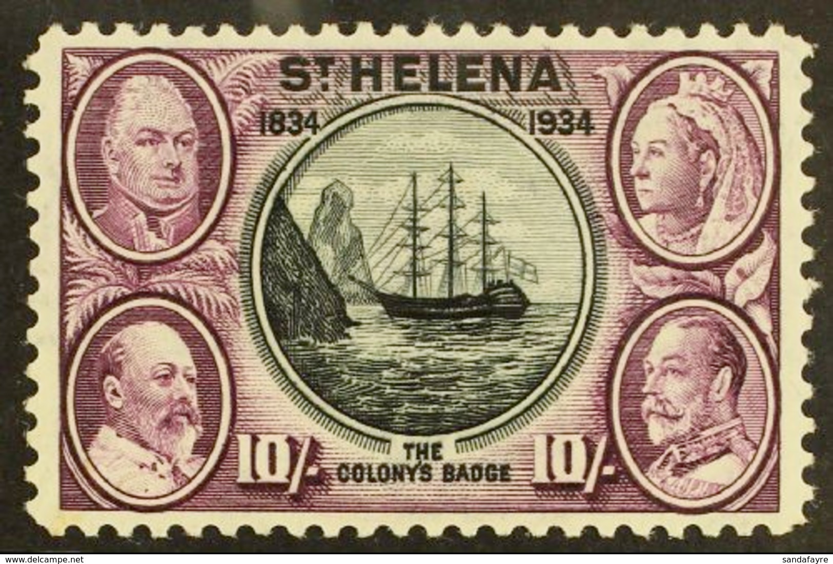 1934 10s Black & Purple Centenary, SG 123, Superb Mint, Very Fresh. For More Images, Please Visit Http://www.sandafayre. - St. Helena