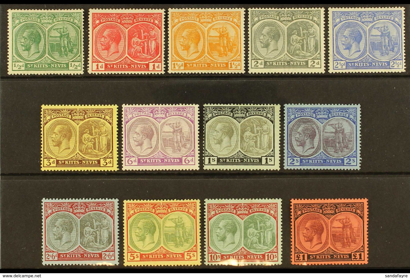 1920-2 KGV Defins, Wmk Mult. Crown CA Complete Set, SG 24/36, Very Fine Mint (13 Stamps). For More Images, Please Visit  - St.Kitts Und Nevis ( 1983-...)