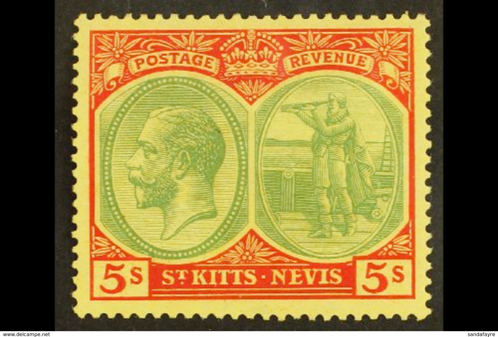1929 5s Green And Red/yellow, SG 47c, Very Fine Mint. For More Images, Please Visit Http://www.sandafayre.com/itemdetail - St.Kitts Und Nevis ( 1983-...)