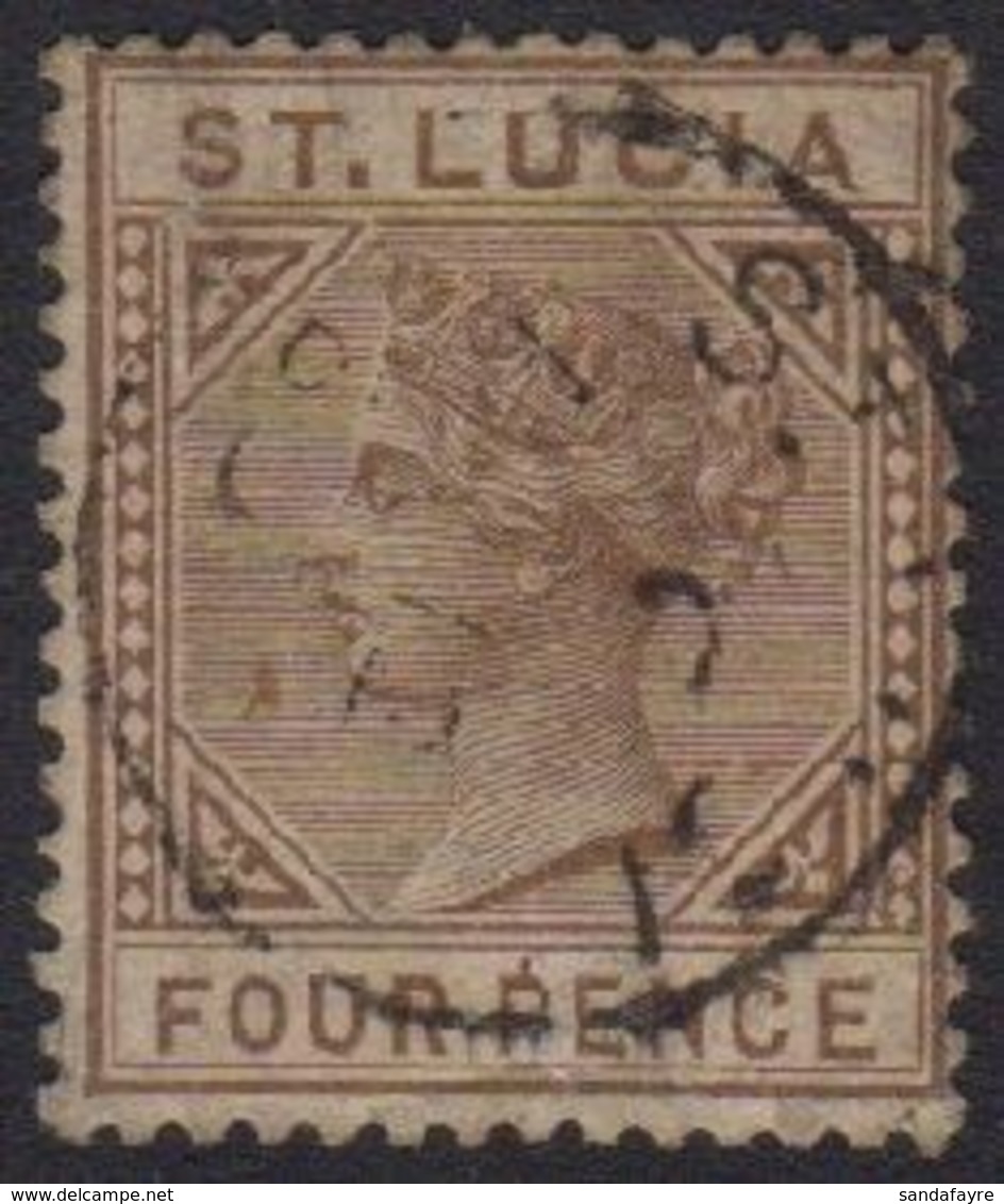 1883-86 4d Brown With Top Left Triangle Detached, SG 34a, Fine Cds Pmk, Small Tear At Base. For More Images, Please Visi - St.Lucia (...-1978)