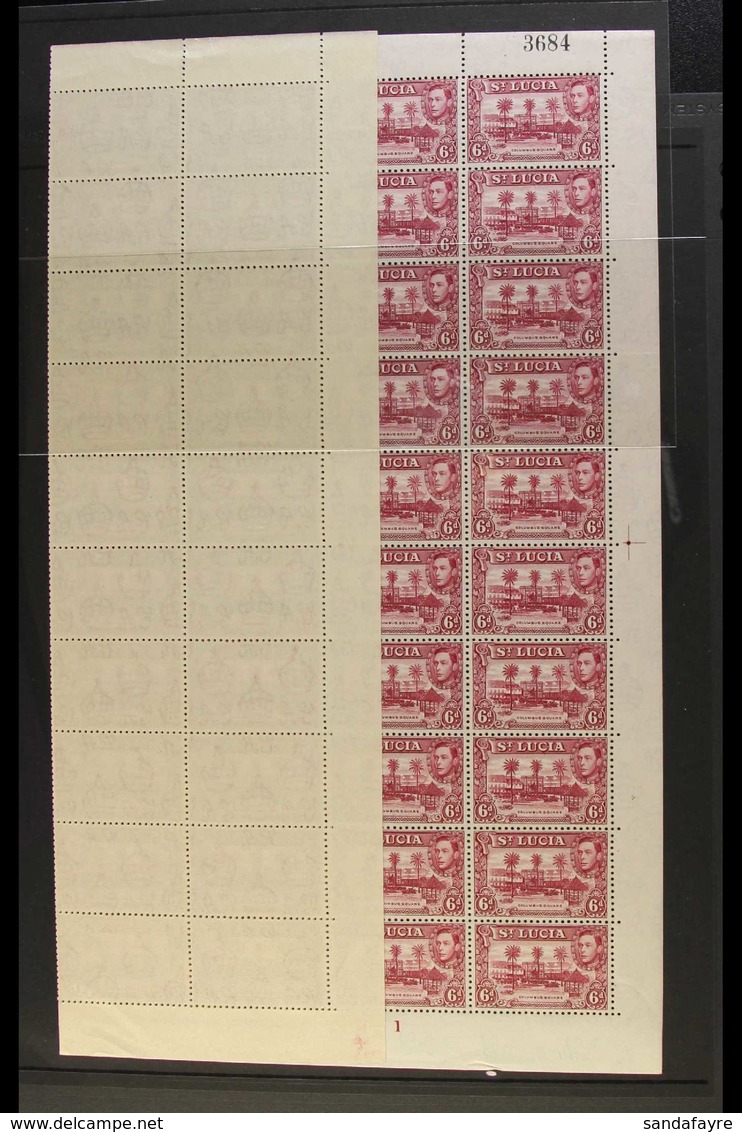 1938-48 6d Claret, Perf 12, SG 134b, A Superb Never Hinged Mint COMPLETE SHEET Of Sixty Stamps From Plate 1, With Full M - St.Lucia (...-1978)