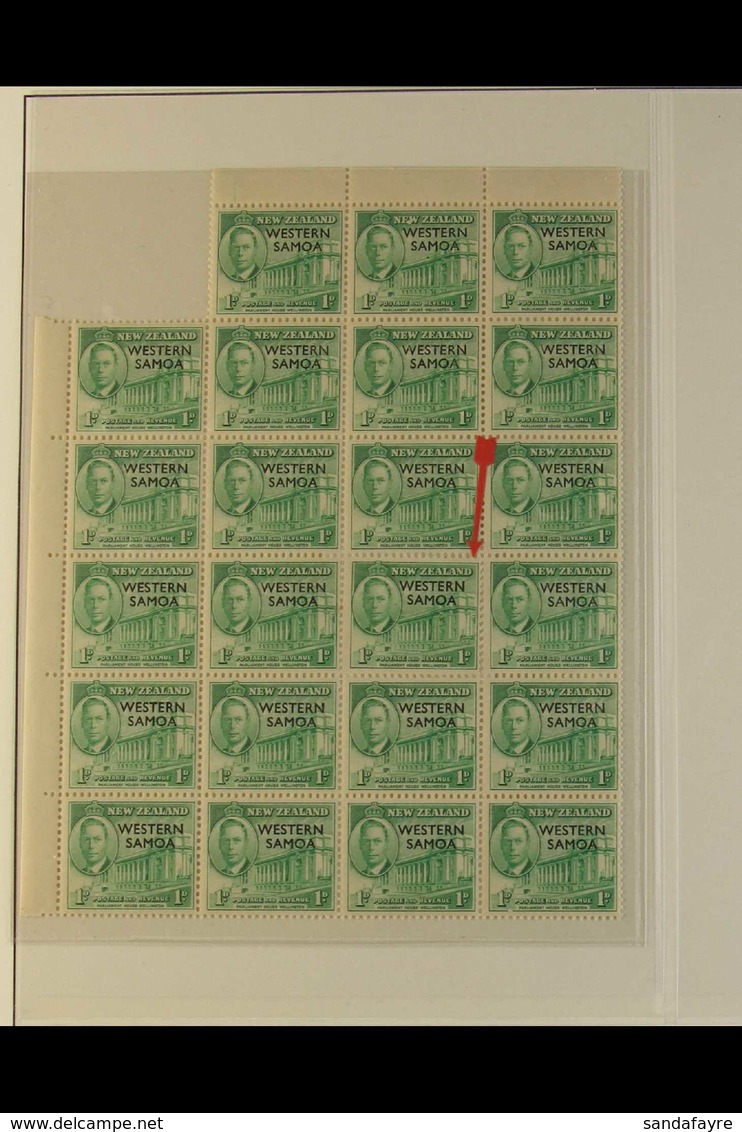 1946 UNUSUAL MULTIPLE 1d Green Peace Issue (SG 215) Never Hinged Mint Marginal Block Of 23 Stamps With Patched-in Stamp  - Samoa (Staat)