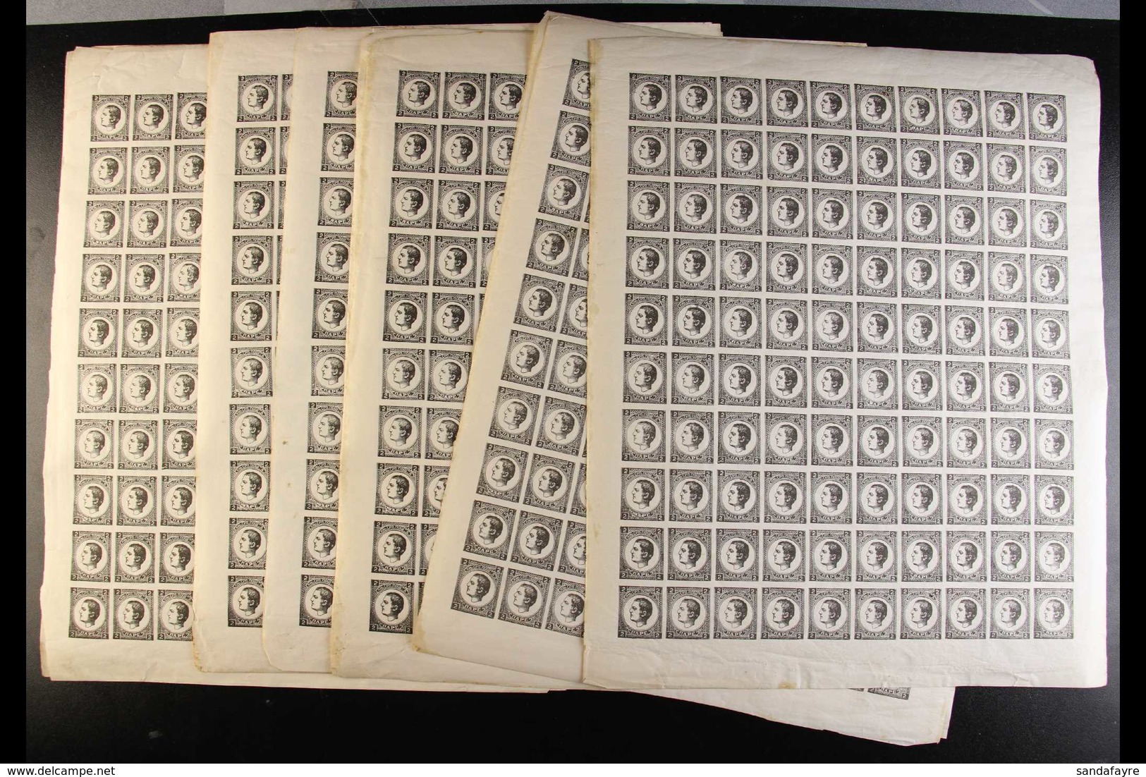 1872-79 COMPLETE SHEETS OF 100 2pa Black Type II Imperf (Michel 20 II, SG N53), TEN Never Hinged Mint COMPLETE SHEETS Of - Serbien