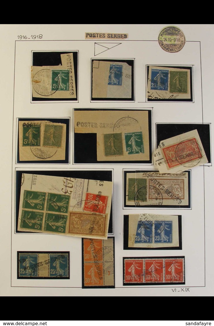 POSTES SERBES HANDSTAMPS. 1917 Interesting Collection Of Used French Stamps With Values To 40c & 50c (x2), Mostly On Pie - Serbien