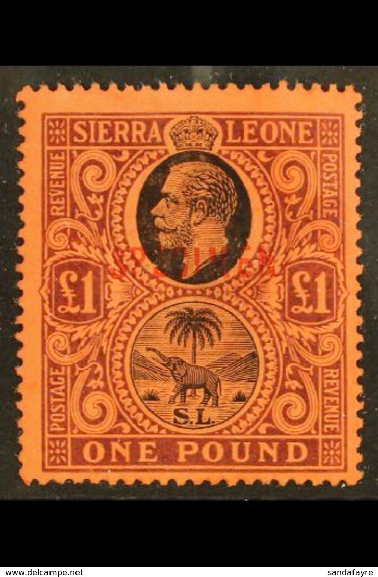 1912-21 £1 Black & Purple On Red With "SPECIMEN" Overprint, SG 128s, Mint Part Gum, Fresh. For More Images, Please Visit - Sierra Leone (...-1960)