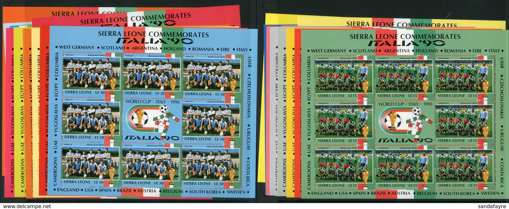 1990 Football World Cup Set Of 24 With Each In Complete Sheetlets Of Eight Stamps Plus Central "ITALIA 90" Label, Superb - Sierra Leone (...-1960)