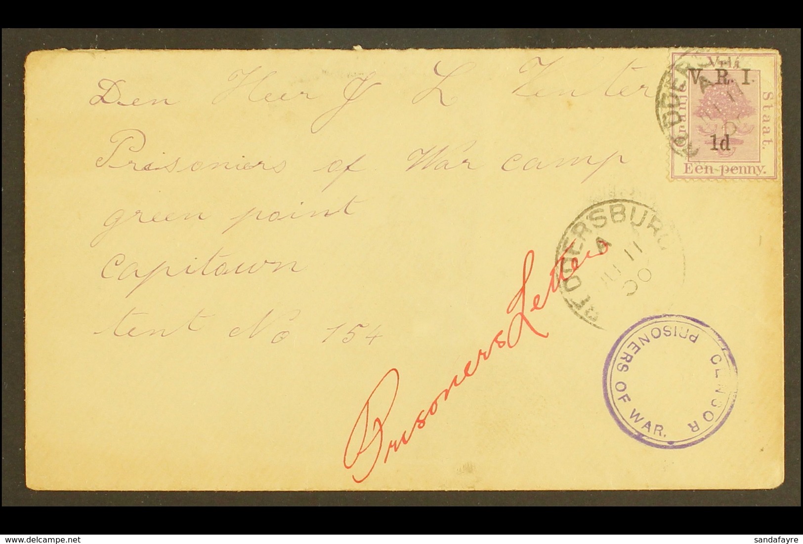 BOER WAR 1900 (11 June) Cover To Prisoner Of War Camp At Green Point, Cape Town, Bearing OFS 1d "V.R.I." Tied By Redders - Ohne Zuordnung