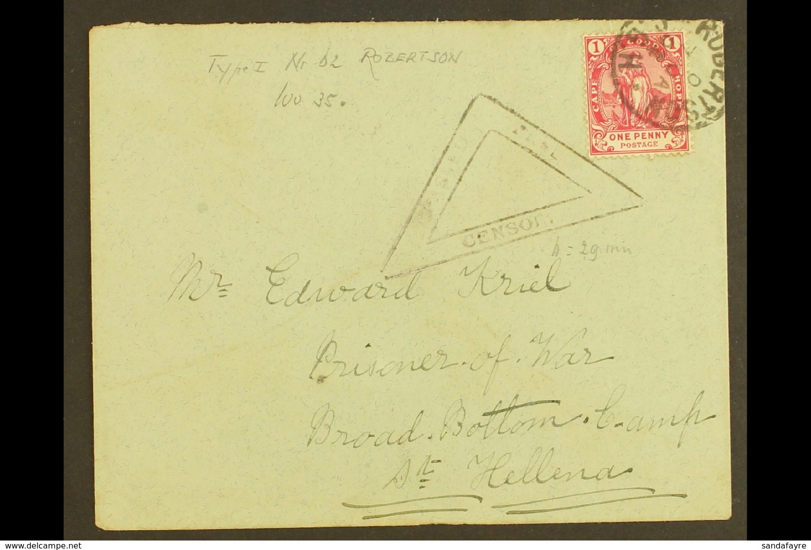 BOER WAR 1902 (7 Jan) Cover Addressed To Prisoner Of War At Broad Bottom Camp, St Helena, Bearing Cape 1d Tied By Robert - Ohne Zuordnung