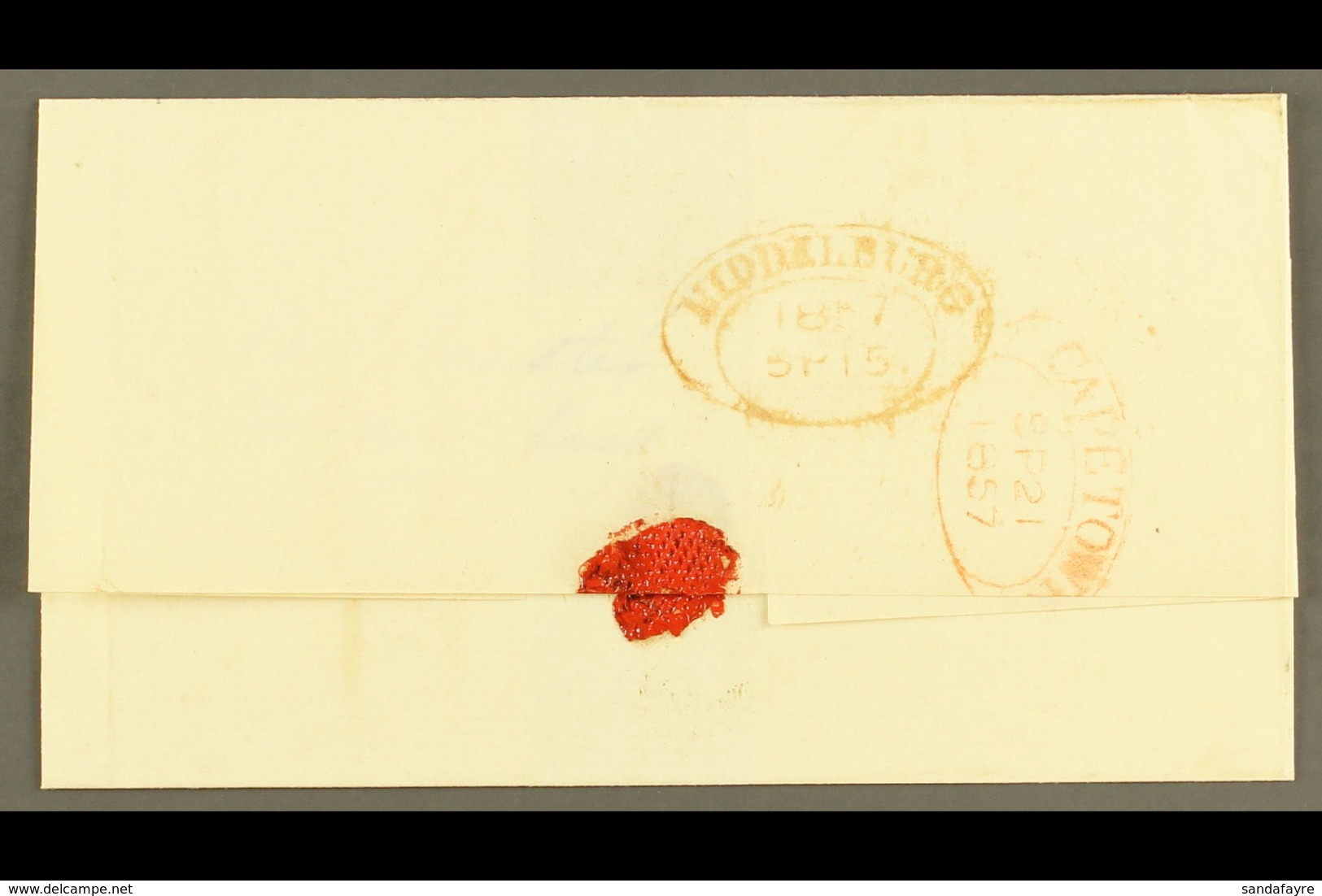 CAPE OF GOOD HOPE 1857 (15 Sept) EL To Cape Town With Very Fine Red "MIDDLEBURG" Dated Oval Handstamp With Similar Cape  - Ohne Zuordnung