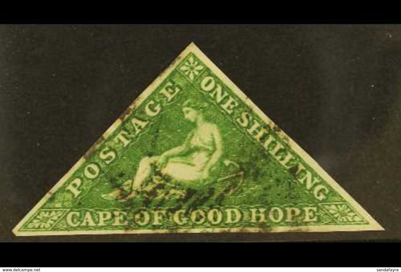 CAPE OF GOOD HOPE 1855-63 1s Bright Yellow- Green Triangle, SG 8, Used With 3 Margins, Cat £300. For More Images, Please - Unclassified